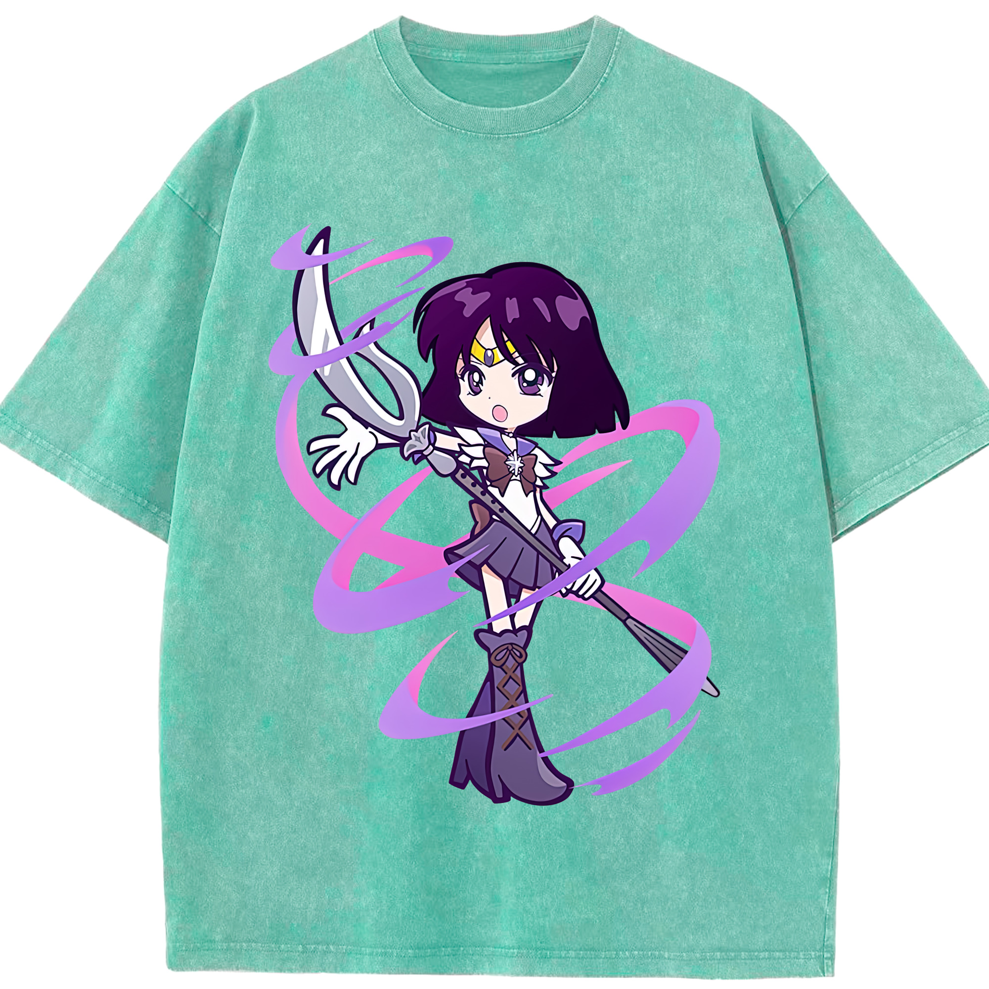（画像用） 美少女戦士セーラームーン 土萠ほたる Sailor Moon Tomoe Hotaru （セーラーサターン；Sailor Saturn） 綿100% ヴィンテージ風 半袖Tシャツ（フロントプリント）